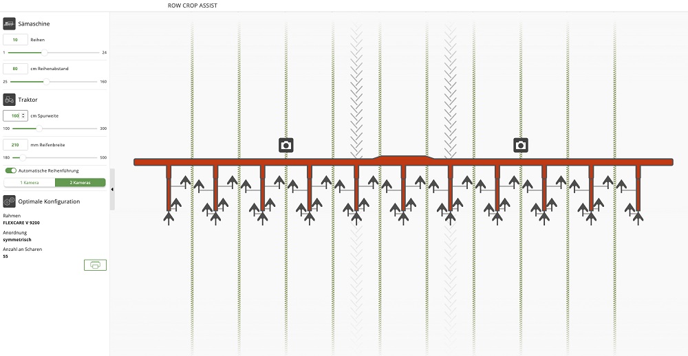 ROW CROP ASSIST aide à trouver le meilleur réglage pour le matériel